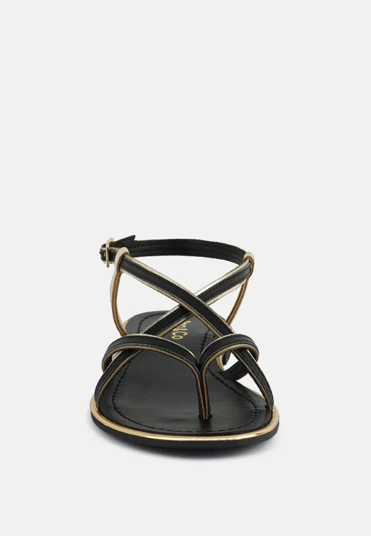 PHEOBE Strappy Black Flat Sandals
