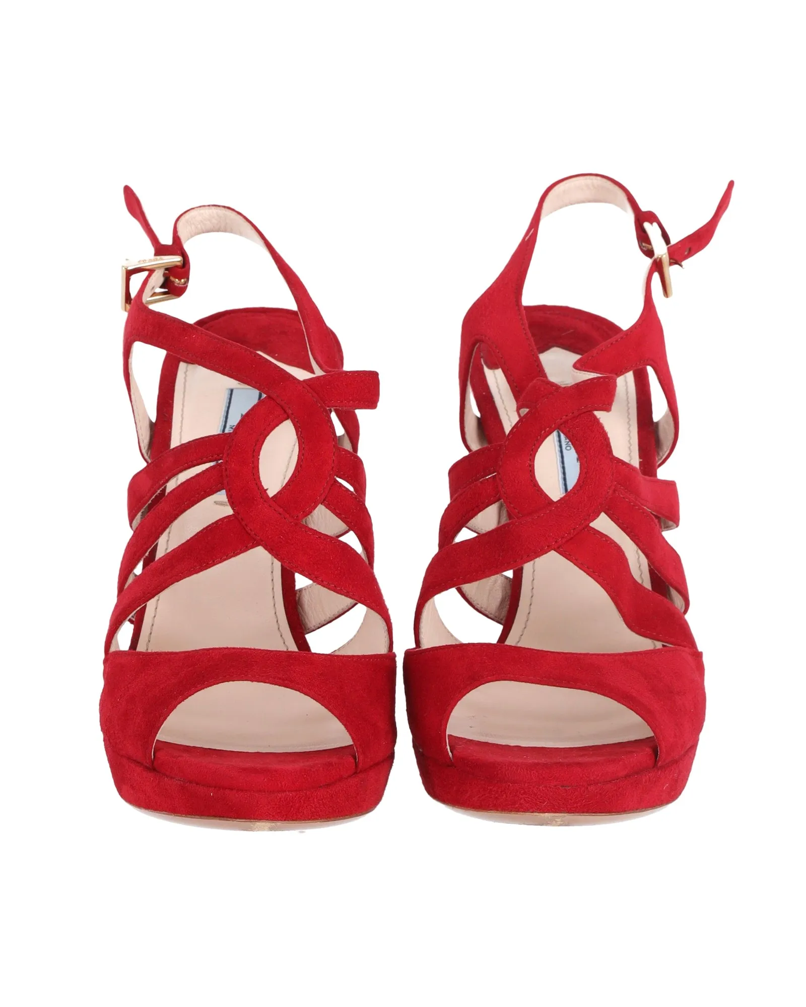 Prada Strappy Sandals in Red Suede
