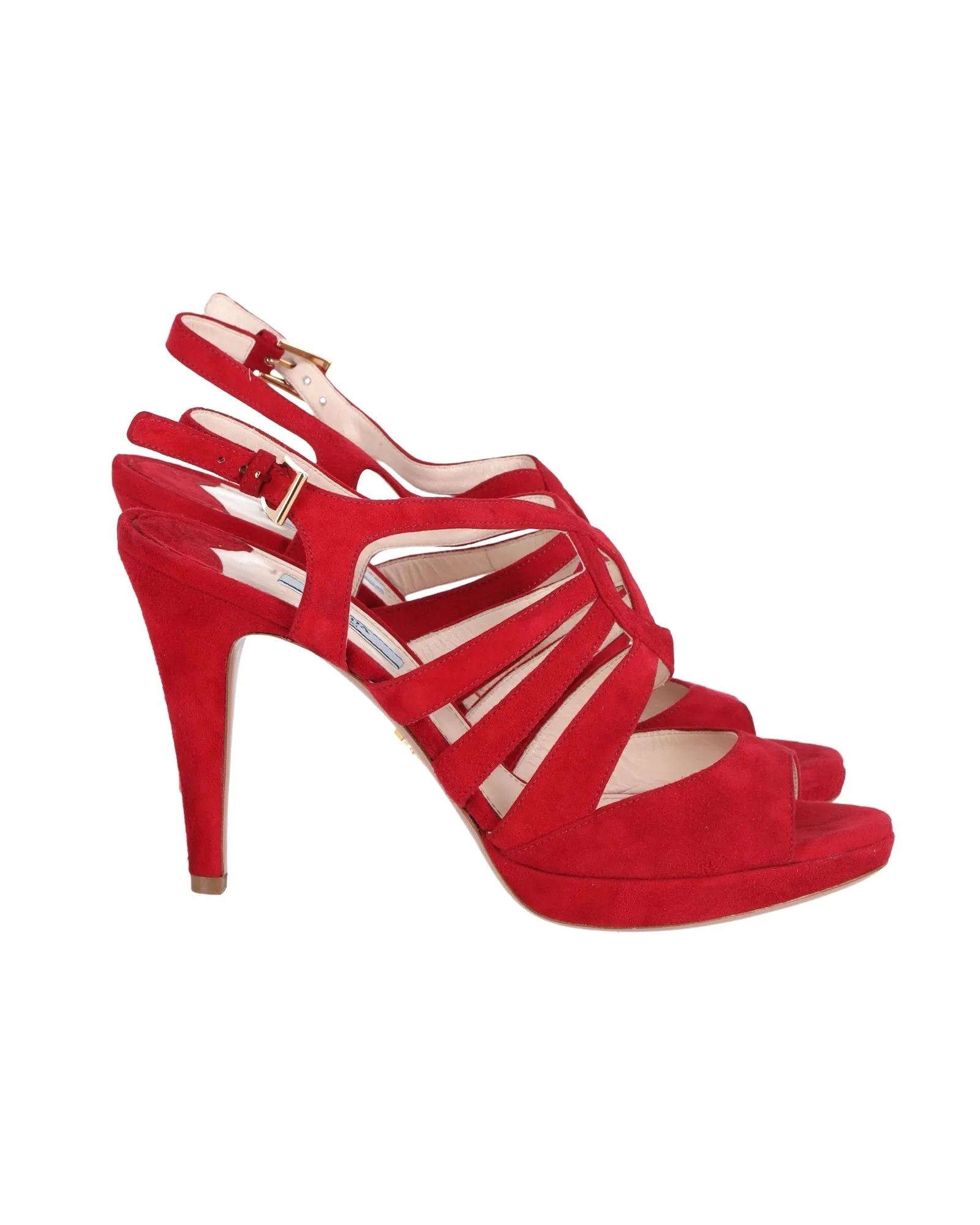 Prada Strappy Sandals in Red Suede