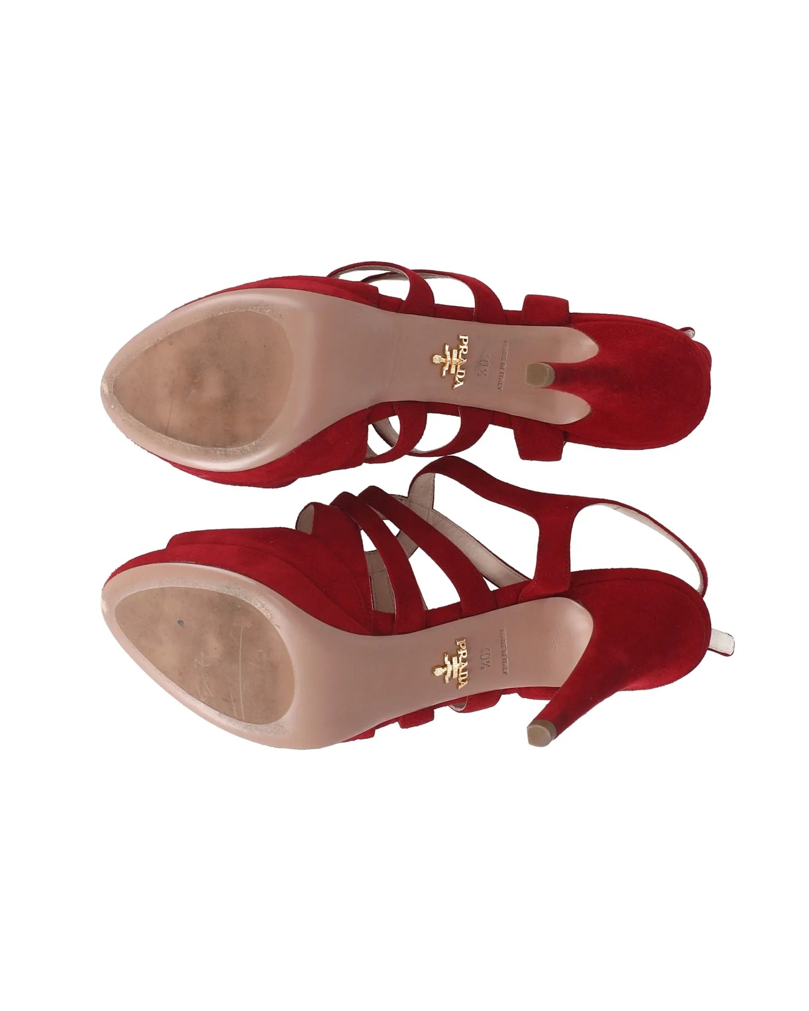 Prada Strappy Sandals in Red Suede