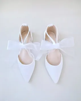 Satin Pointy Toe Flats with Chiffon Ribbon Tie