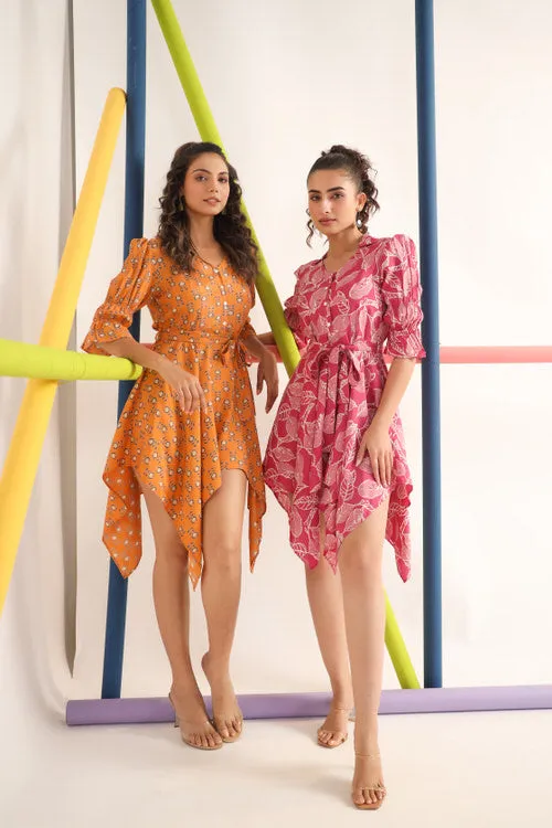 Scattered Leaves on Silk Mini Dress