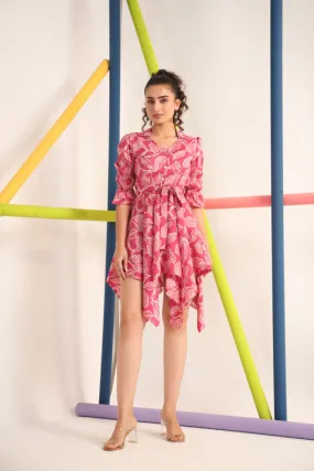 Scattered Leaves on Silk Mini Dress