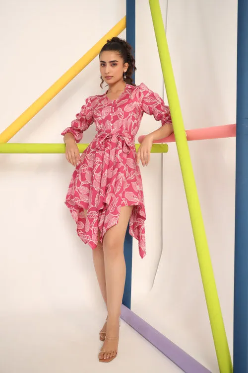 Scattered Leaves on Silk Mini Dress