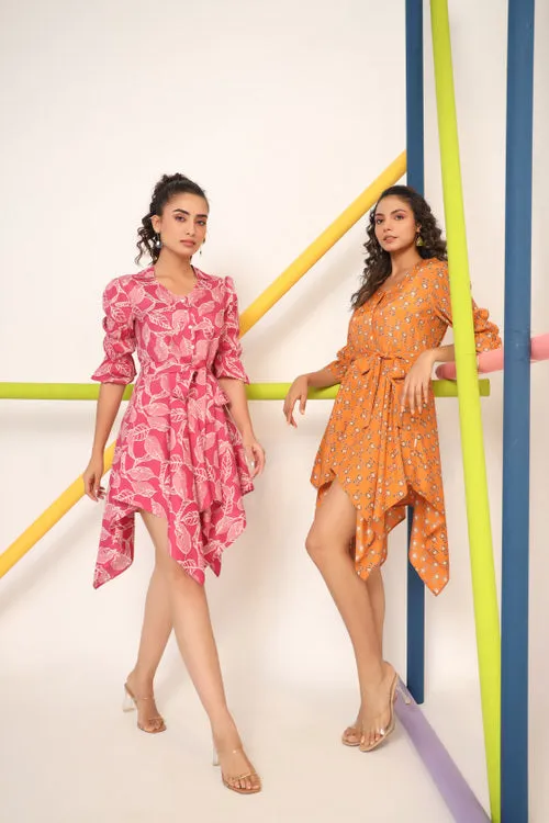 Scattered Leaves on Silk Mini Dress