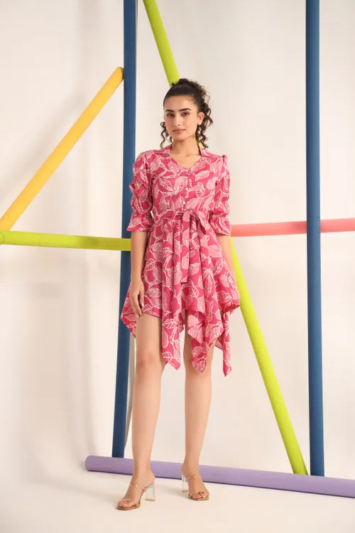 Scattered Leaves on Silk Mini Dress