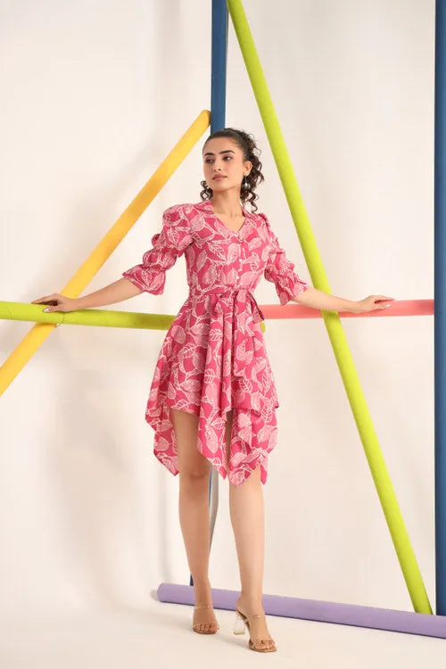 Scattered Leaves on Silk Mini Dress