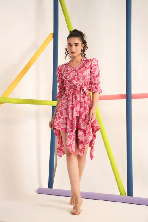 Scattered Leaves on Silk Mini Dress