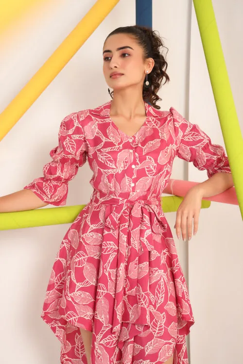 Scattered Leaves on Silk Mini Dress