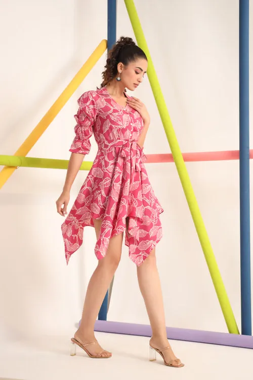 Scattered Leaves on Silk Mini Dress