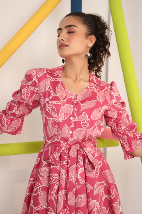 Scattered Leaves on Silk Mini Dress