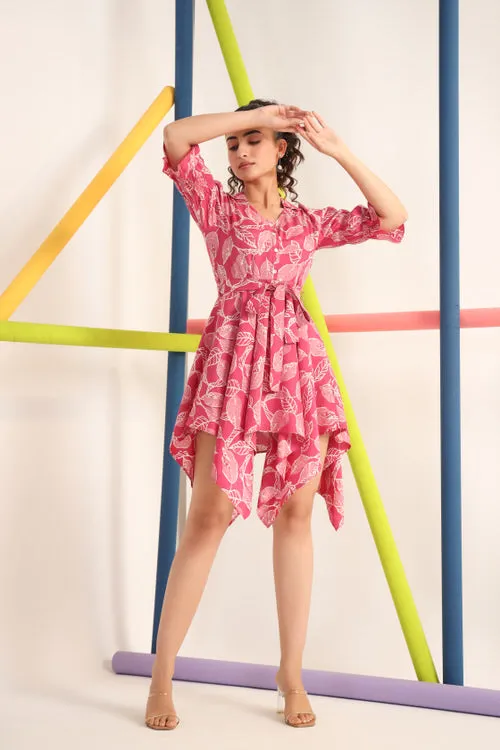 Scattered Leaves on Silk Mini Dress