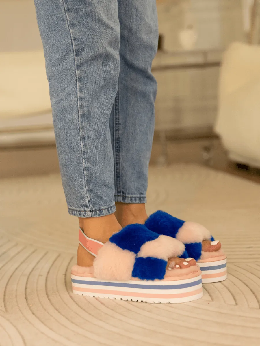 Smaibulun Ugg | Harmony Contrast Woolen Platform Slipper - Pink
