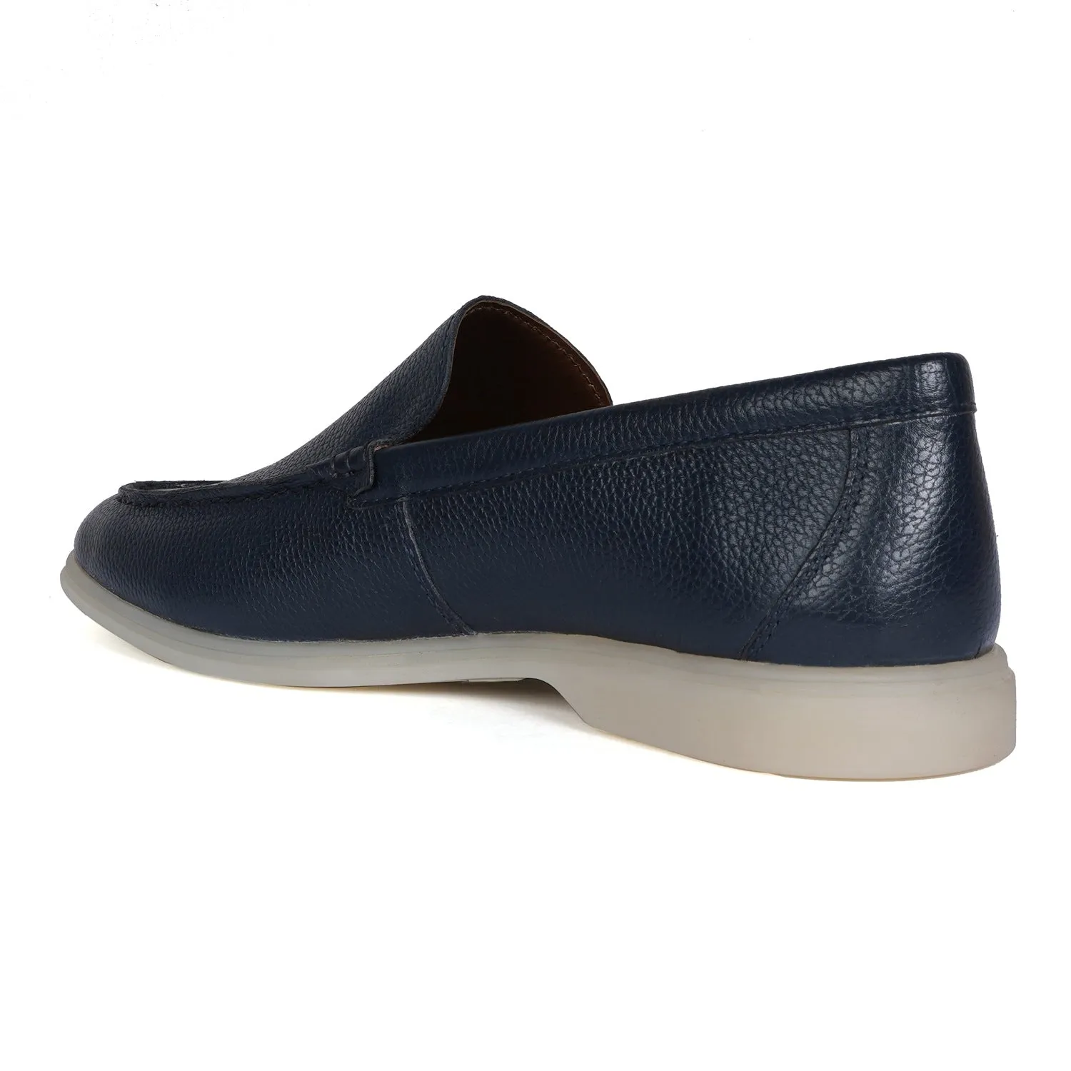 Textured Leather Yacht Slip-On Shoes in Navy Blue Color