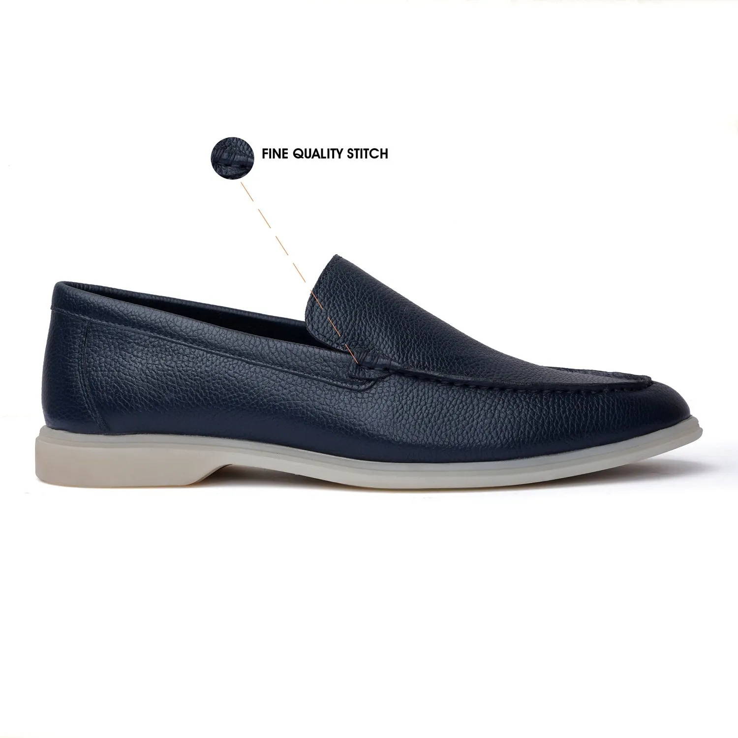 Textured Leather Yacht Slip-On Shoes in Navy Blue Color