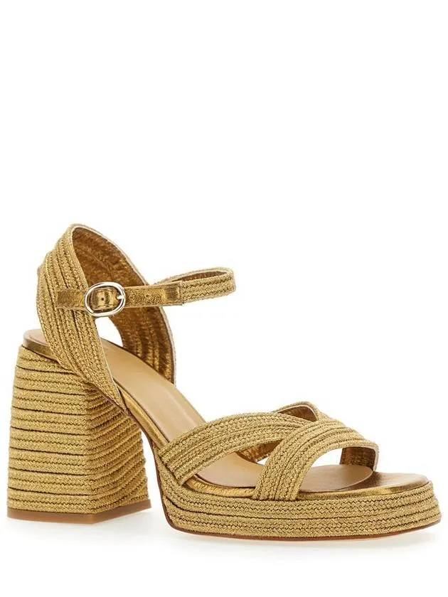 'Valle' Gold-Colored Heeled Sandals With Buckle In Metallic Fabric Woman