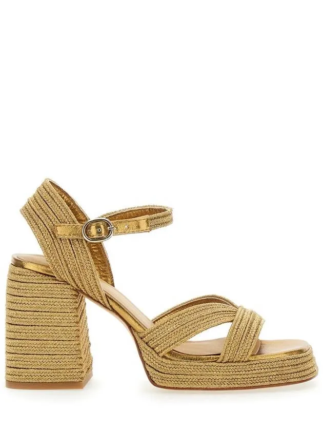 'Valle' Gold-Colored Heeled Sandals With Buckle In Metallic Fabric Woman