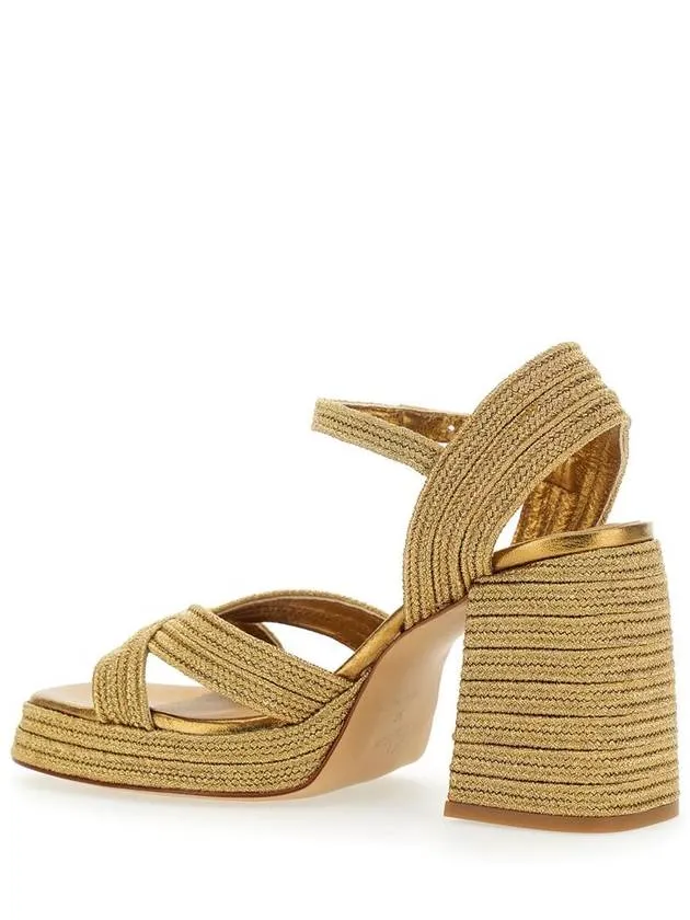 'Valle' Gold-Colored Heeled Sandals With Buckle In Metallic Fabric Woman