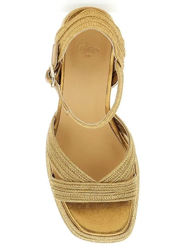 'Valle' Gold-Colored Heeled Sandals With Buckle In Metallic Fabric Woman